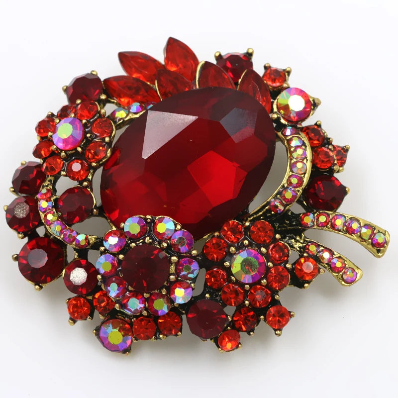 Red rhinestone brooch