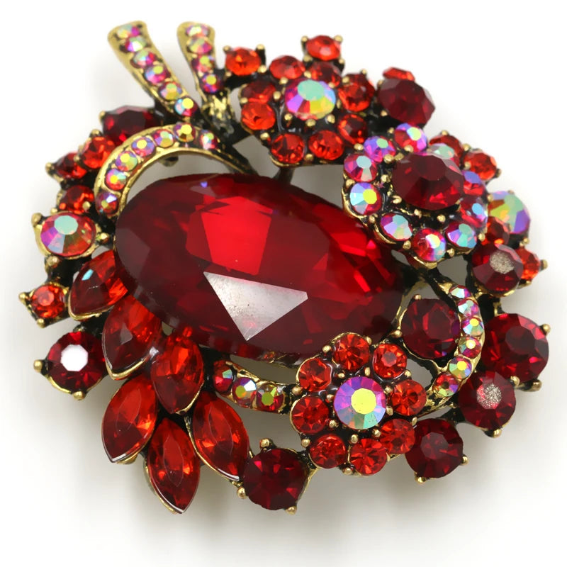 Red rhinestone brooch