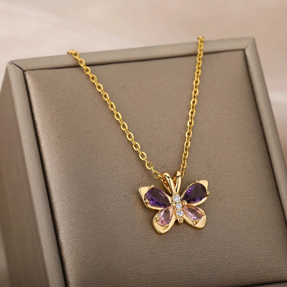 Purple butterfly necklace