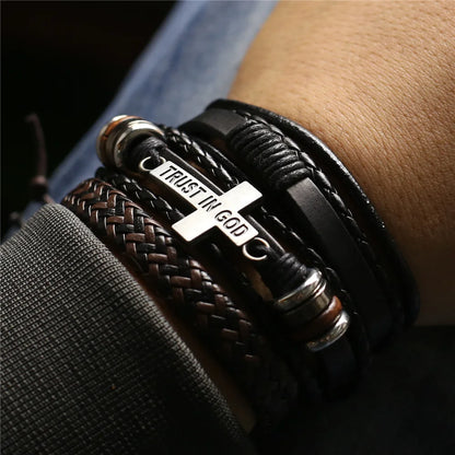 Mens leather cross bracelet