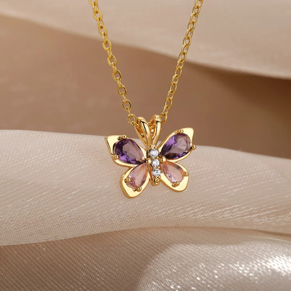 Purple butterfly necklace