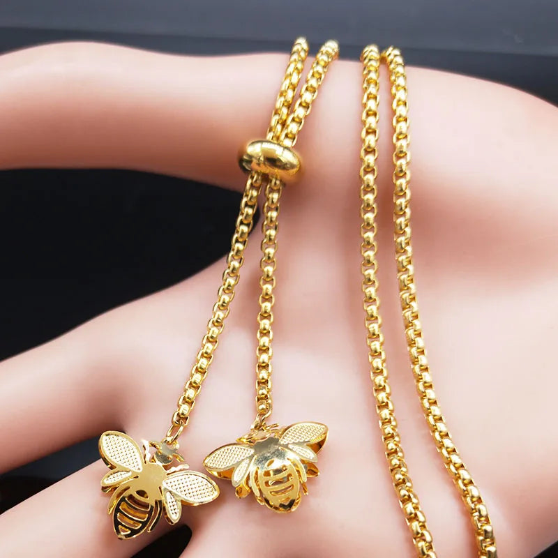 Gold bee necklace