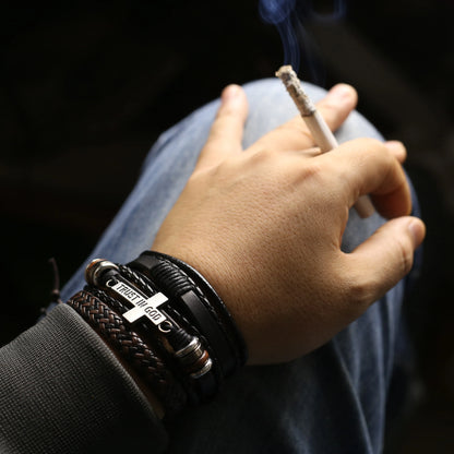 Mens leather cross bracelet