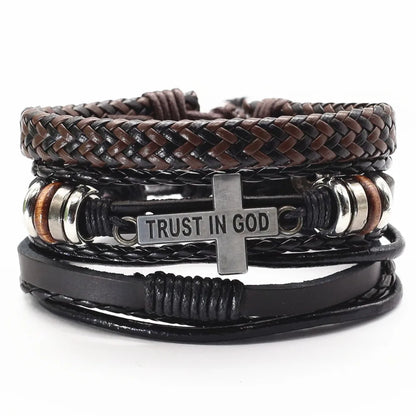 Mens leather cross bracelet