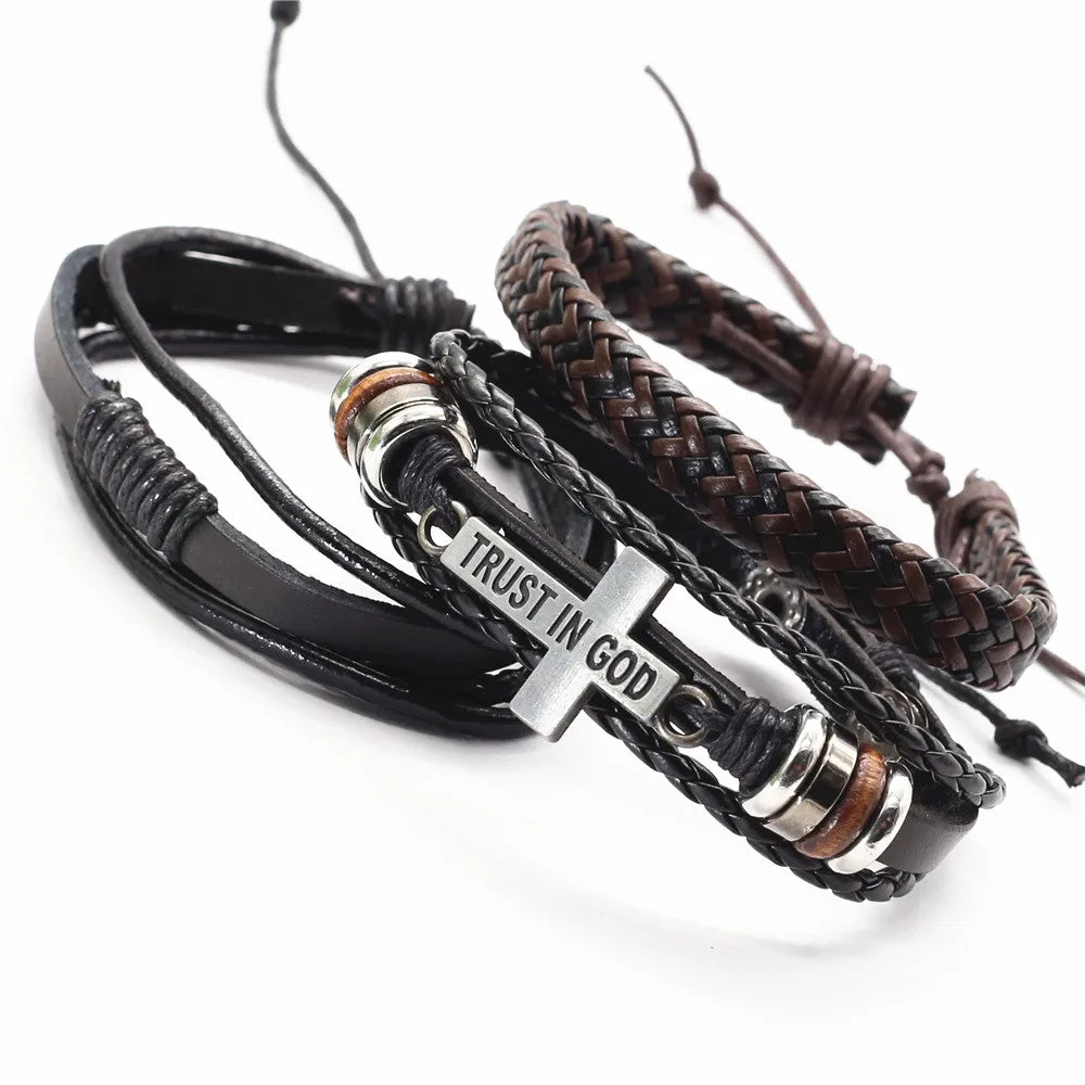 Mens leather cross bracelet