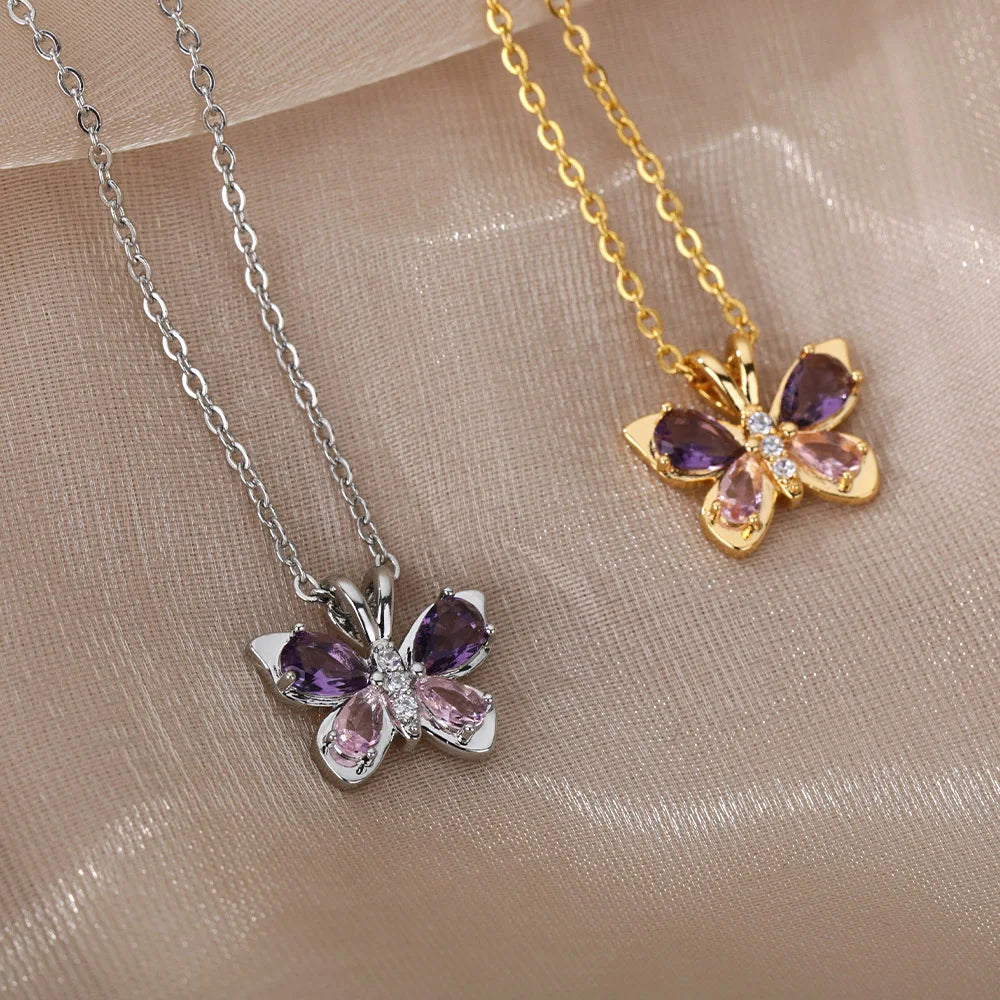 Purple butterfly necklace