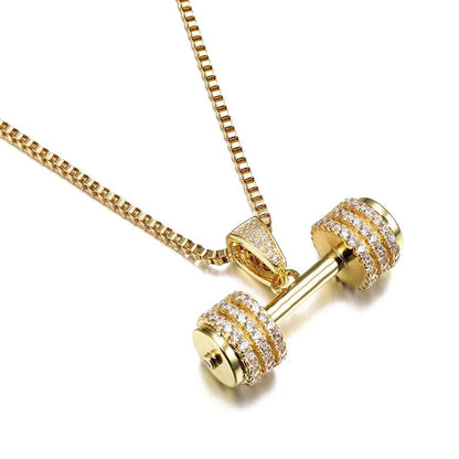 Gold barbell necklace