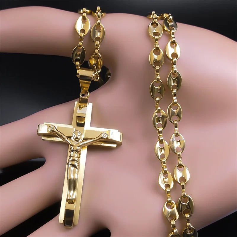 Gold jesus cross pendant