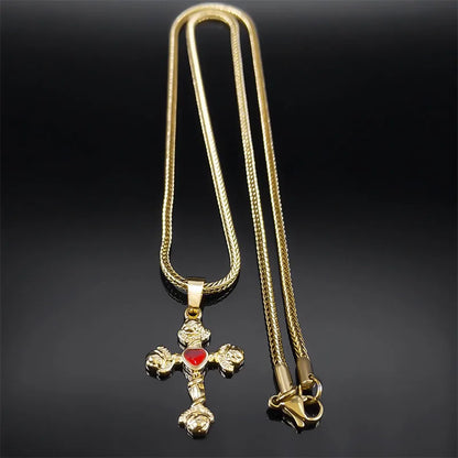 Necklace with cross and heart