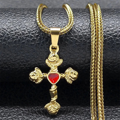 Necklace with cross and heart