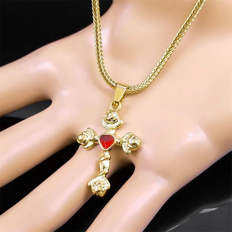 Necklace with cross and heart