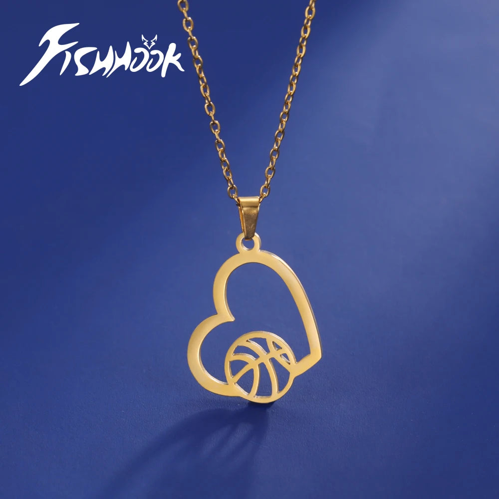 Gold basketball necklace