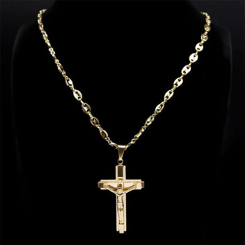 Gold jesus cross pendant