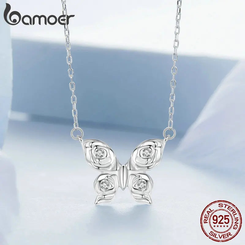 White gold butterfly necklace