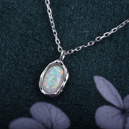 Opal silver necklace