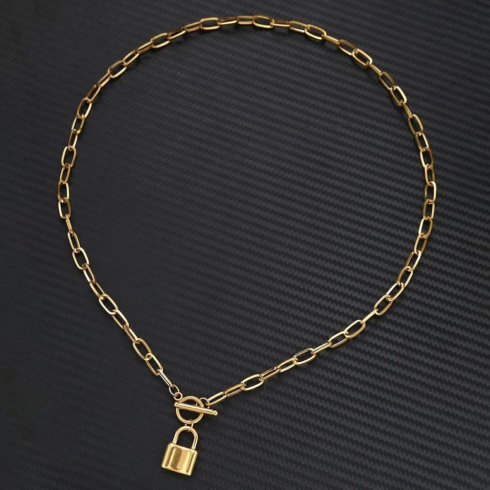 Gold lock necklace