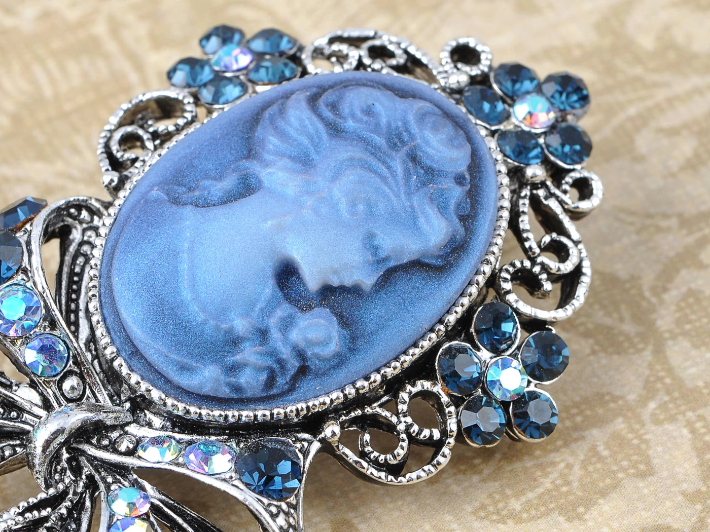 Vintage blue cameo brooch