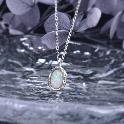 Opal silver necklace