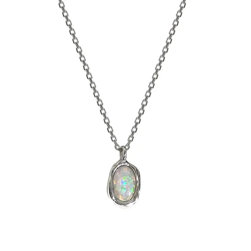 Opal silver necklace