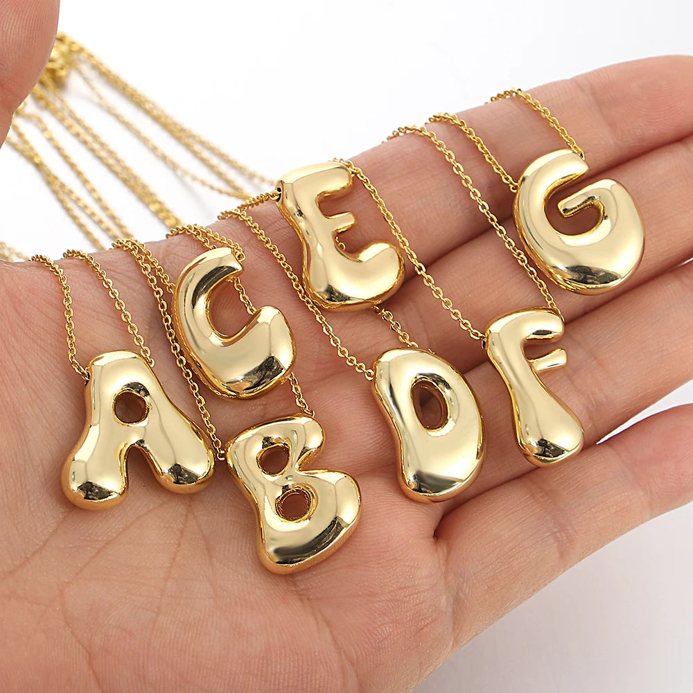 Bubble letter necklace gold