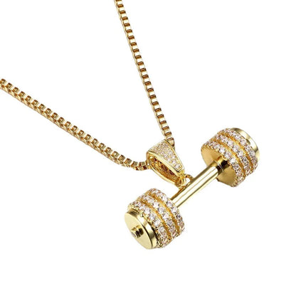 Gold barbell necklace