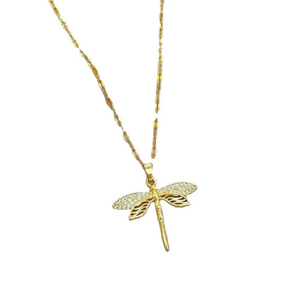 Dragonfly necklace gold