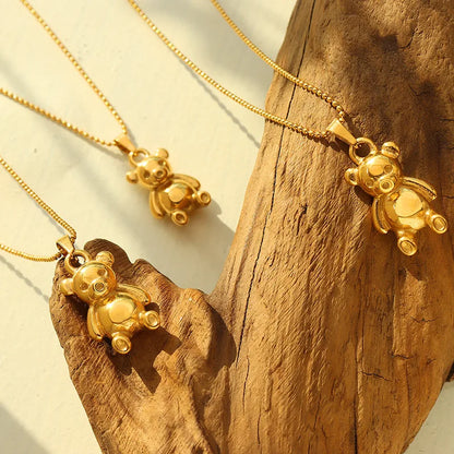 Gold teddy bear necklace